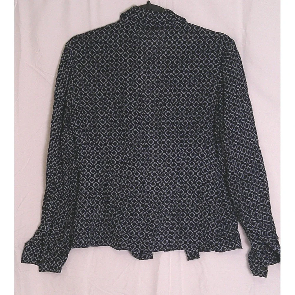 MICHAEL KORS Black Blue Geometric Print Long Sleeve Button Down‎ Shirt Top